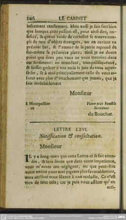 Lettre LXVI. Notiffication & consultation