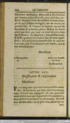 Lettre LXVI. Notiffication & consultation