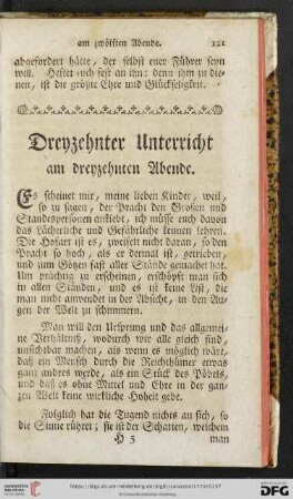 Dreyzehnter Unterricht am dreyzehnten Abende
