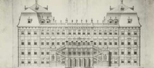 Entwurf für die Erweiterung des Taschenbergpalais in Dresden: Aufriß der Fassade zum Zwinger