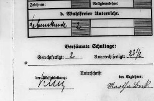 Entlassungs-Zeugnis von Lisbeth Beck, nach 8 Jahren Volksschule vom 12. März 1937 - Ausschnitt Rückseite : Entlassungs-Zeugnis von Lisbeth Beck - Ausschnitt Rückseite