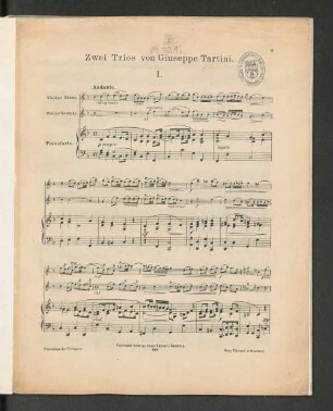Zwei Trios von Giuseppe Tartini. [Violino Primo, Violino Secondo & Pianoforte]