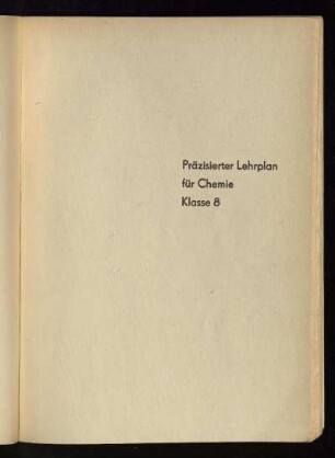 Präzisierter Lehrplan für Chemie Klasse 8