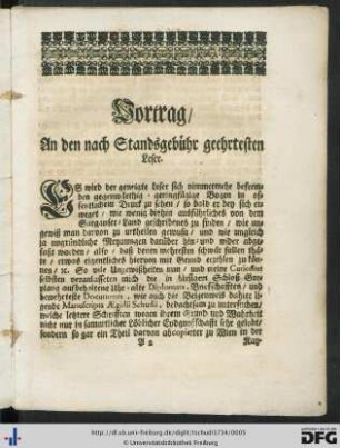 Vortrag An den nach Standesgebühr geehrtesten Leser.