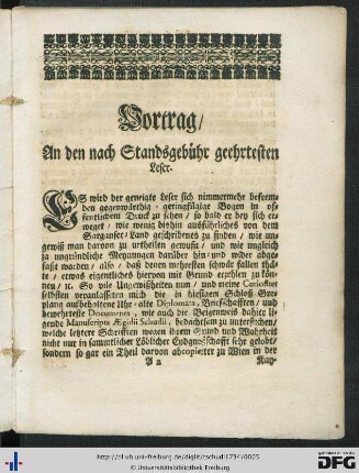 Vortrag An den nach Standesgebühr geehrtesten Leser.