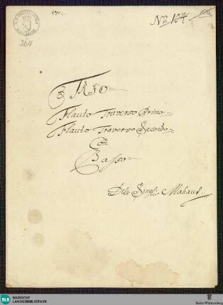 Sonatas - Mus. Hs. 264 : fl (2), bc; D; GroT 3861-D