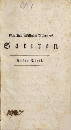 Gottlieb Wilhelm Rabeners Satiren, 1