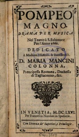 Pompeo Magno : Drama per musica