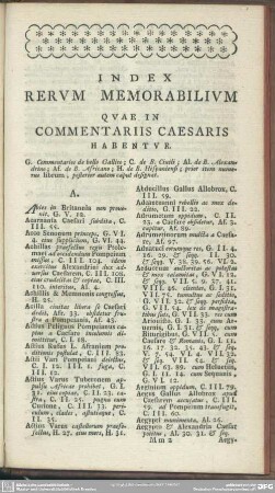 Index Rerum Memorabilium Quae in Commentariis Caesaris Habentur