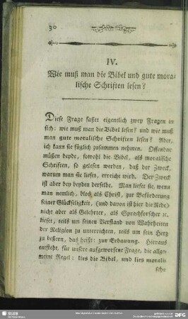 IV. Wie muß man die Bibel und gute moralische Schriften lesen?