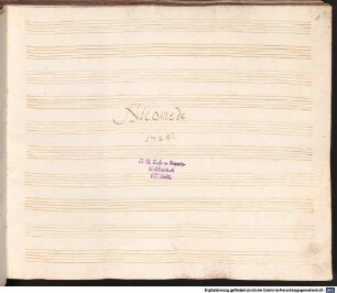 Nicomede, V (6), Coro, strings - BSB Mus.ms. 214 : Nicomede. // 1728. // (Atto primo - Atto terzo) // [spine title:] NICOMEDE
