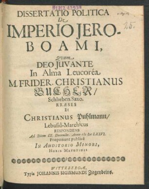 Dissertatio Politica De Imperio Jeroboami