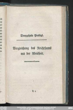 Dreyzehnte Predigt. Vergleichung des Reichthums mit der Weisheit.