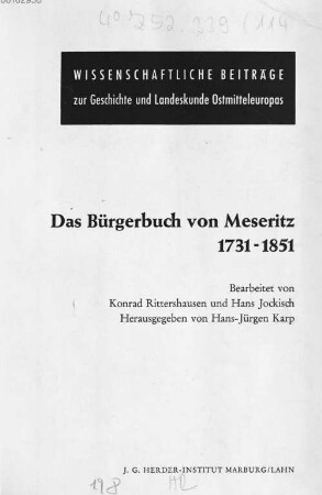 Das Bürgerbuch von Meseritz : 1731 - 1851