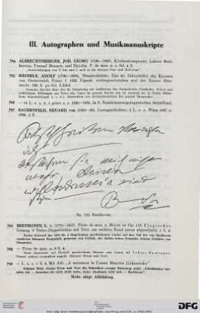 III. Autographen und Musikmanuskripte (Nr. 704-894)
