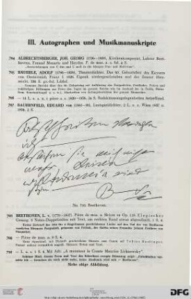 III. Autographen und Musikmanuskripte (Nr. 704-894)