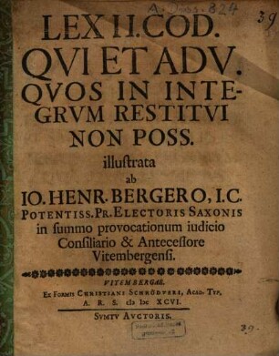 Lex II. Cod. Qui Et Adv. Quos In Integrum Restitui Non Poss.