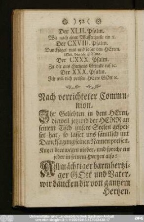 Nach verrichteter Communion.