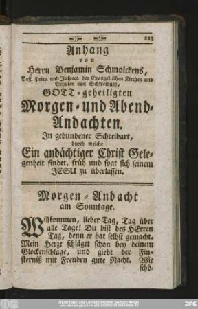 Morgen-Andacht am Sonntage.