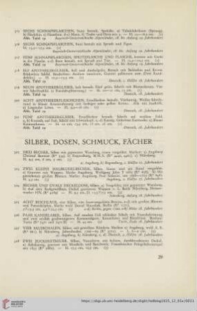 Silber, Dosen, Schmuck, Fächer (Nr. 322-361)
