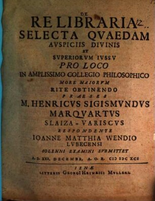 De re libraria selecta quaedam
