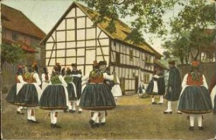 Hessische Trachten Schwälmer tanzende Paare.
