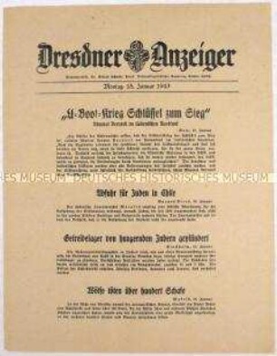 Nachrichtenblatt "Dresdner Anzeiger" u.a. zum Unterseebootkrieg