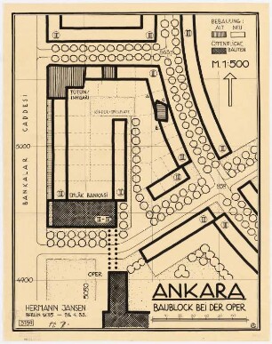 Gesamtbebauungsplan Ankara Teilbebauungsplan innere Stadt: Lageplan 1:500, Baublock an der Bankalar Caddesi bei der Oper