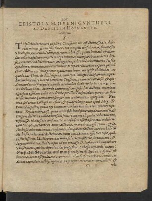 Epistola M. Oveni Guntheri Ad Danielem Hofmannum scripta.