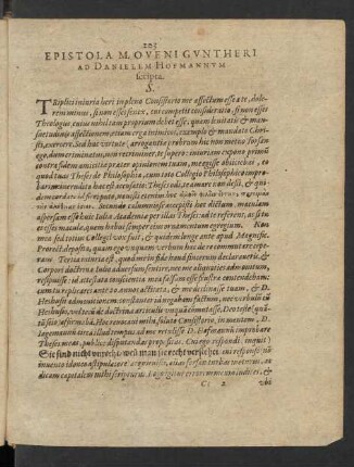 Epistola M. Oveni Guntheri Ad Danielem Hofmannum scripta.