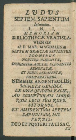Ludus Septem Sapientum Intimatus.