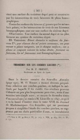 Théorèmes sur les courbes gauches.
