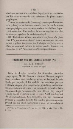 Théorèmes sur les courbes gauches.