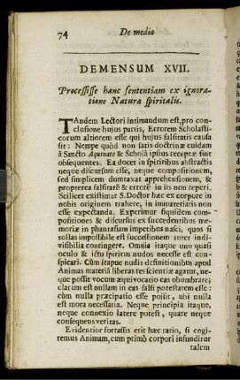 Demensum XVII. Processisse hanc sententiam ex ignoratione Natura spiritalis.