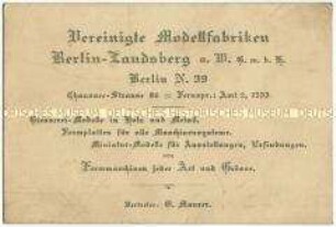 Werbekarte über Gießereimodelle