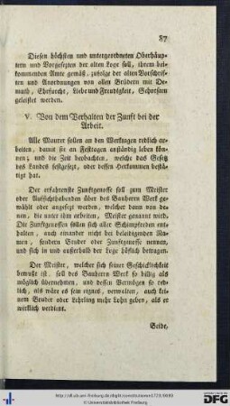 V. Von dem Verhalten der Zunft bei der Arbeit.