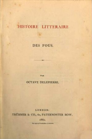 Histoire litteraire des fous