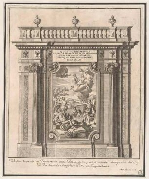 Die Ostseite des Turmsockels im Zentrum der Festarchitektur vor dem Palazzo Reale in Neapel anlässlich der Geburt der Prinzessin Maria Isabel (1740–1742)