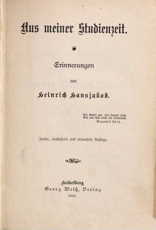 Aus meiner Studienzeit : Erinnerungen