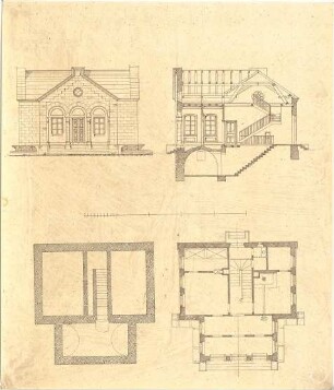 Beyschlag, Franz Xaver; Stationsgebäude - Grundrisse, Aufriss, Schnitt