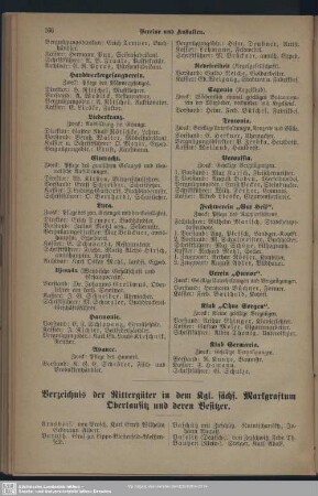 Verzeichnis der Rittergüter in dem Kgl. sächs. Markgrafentum Oberlausitz und deren Besitzer