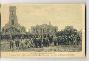 Der Festplatz von Longwy-Haut, nach dem Beschuss