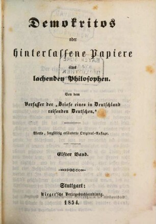 Demokritos oder hinterlassene Papiere eines lachenden Philosophen, 11