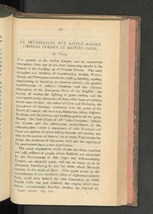 An Interesting but Little-Known Chinese Corner of British India.