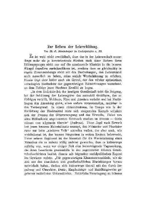 Zur Reform der Lehrerbildung