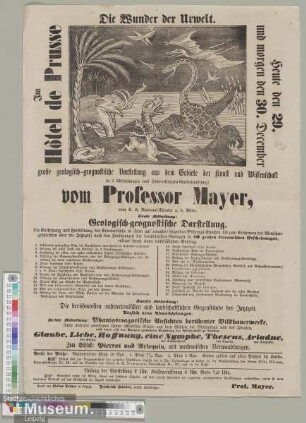 Zwei große geologisch-geognostische Vorstellung aus dem Gebiete der Kunst und Wissenschaft vom Professor Mayer.