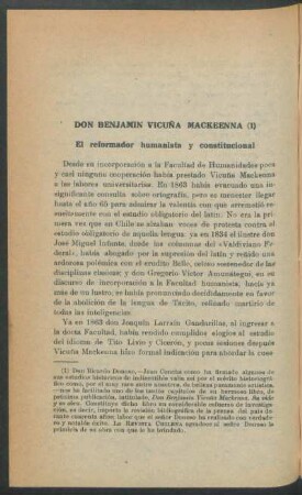 Don Benjamin Vicuña Mackenna - el reformador humanista y constitucional