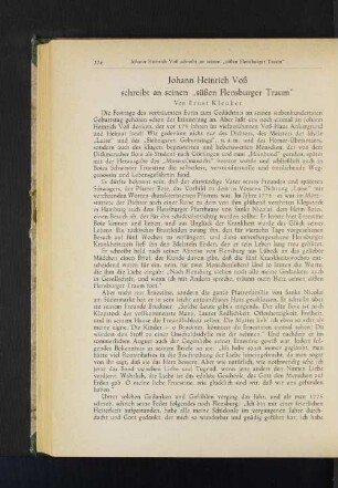 Johann Heinrich Voß schreibt an seinen "süßen Flensburger Traum"