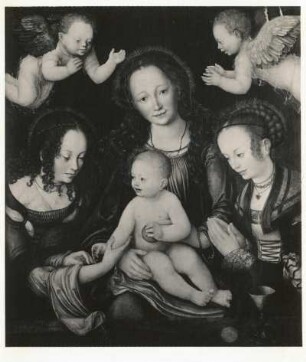 Cranach, Lucas der Ältere : Dessauer Fürstenaltar. Mittelbild : Madonna mit der heiligen Katharina und Barbara. Lindenholz (Flügel parkettiert), 106 x 92,5 cm, 1507-1509