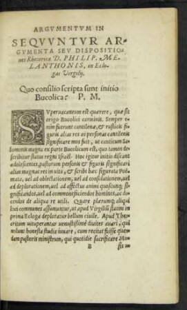 Sequuntur Argumenta Seu Dispositiones Rhetoricae D. Philip. Melanthonis, in Eclogas Virgilii.